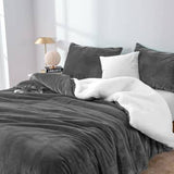 Darrahopens Home & Garden > Bedding 2 in 1 teddy sherpa duvet cover set and blanket queen charcoal