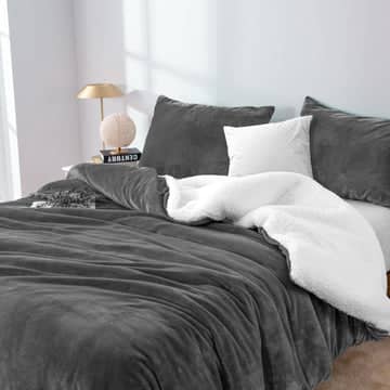 Darrahopens Home & Garden > Bedding 2 in 1 teddy sherpa duvet cover set and blanket queen charcoal