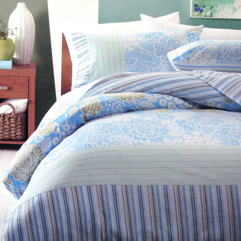 Darrahopens Home & Garden > Bedding 225TC Java Floral Blue Polyester Cotton Quilt Cover Set Single