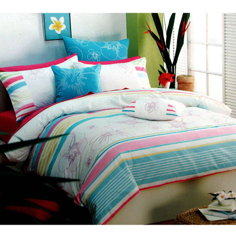 Darrahopens Home & Garden > Bedding 250TC Cotton Palila Yarn Dyed Aqua Quilt Cover Set Queen