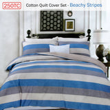 Darrahopens Home & Garden > Bedding 250TC Cotton Reversible Quilt Cover Set Beachy Stripes Queen
