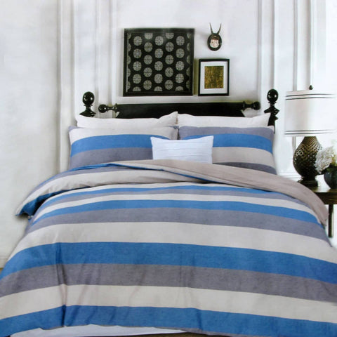 Darrahopens Home & Garden > Bedding 250TC Cotton Reversible Quilt Cover Set Beachy Stripes Queen