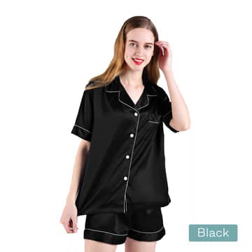 Darrahopens Home & Garden > Bedding 2pc satin short women pajamas set small black