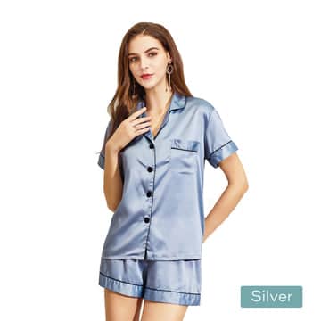 Darrahopens Home & Garden > Bedding 2pc satin short women pajamas set small dusty blue