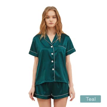 Darrahopens Home & Garden > Bedding 2pc satin short women pajamas set small teal