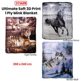 Darrahopens Home & Garden > Bedding 375gsm 1 Ply 3D Print Faux Mink Blanket Queen 200x240 cm Galloping Horse