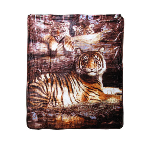 Darrahopens Home & Garden > Bedding 375gsm 1 Ply 3D Print Faux Mink Blanket Queen 200x240 cm Tiger Family