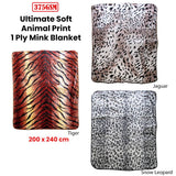 Darrahopens Home & Garden > Bedding 375gsm 1 Ply Animal Print Faux Mink Blanket Queen 200x240 cm Jaguar
