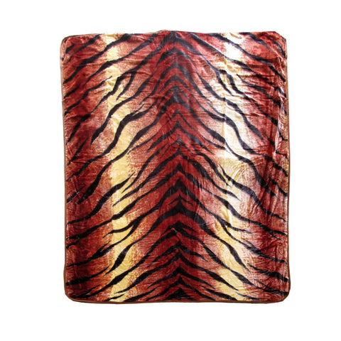 Darrahopens Home & Garden > Bedding 375gsm 1 Ply Animal Print Faux Mink Blanket Queen 200x240 cm Tiger