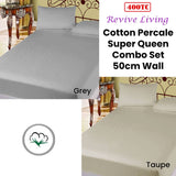 Darrahopens Home & Garden > Bedding 400TC Cotton Percale Super Queen Combo Set 50cm Wall Taupe