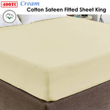Darrahopens Home & Garden > Bedding 400TC Cream 100% Cotton Sateen Fitted Sheet King