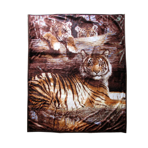 Darrahopens Home & Garden > Bedding 675gsm 2 Ply 3D Print Faux Mink Blanket Queen 200x240 cm Tiger Family