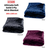 Darrahopens Home & Garden > Bedding 675gsm 2 Ply Solid Faux Mink Blanket Queen 200x240 cm Navy