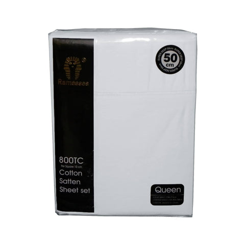 Darrahopens Home & Garden > Bedding 800TC Ramesses Cotton Sateen Sheet Set White Queen