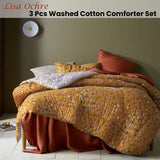 Darrahopens Home & Garden > Bedding Accessorize Lisa Ochre Washed Cotton Printed 3 Piece Comforter Set King