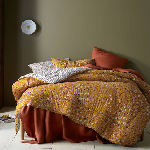 Darrahopens Home & Garden > Bedding Accessorize Lisa Ochre Washed Cotton Printed 3 Piece Comforter Set King