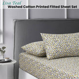 Darrahopens Home & Garden > Bedding Accessorize Lisa Teal Washed Cotton Printed Fitted Sheet Set King