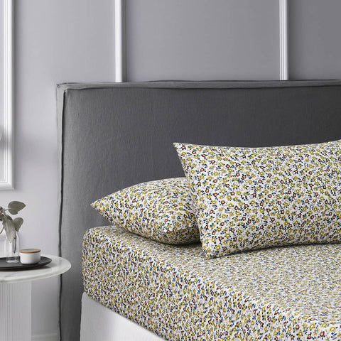 Darrahopens Home & Garden > Bedding Accessorize Lisa Teal Washed Cotton Printed Fitted Sheet Set King