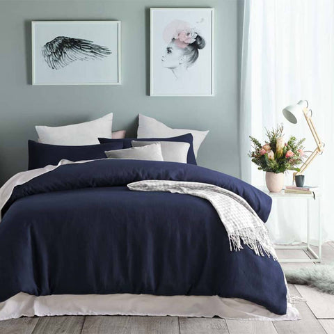 Darrahopens Home & Garden > Bedding Accessorize Navy Waffle Polyester Quilt Cover Set Double