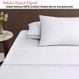 Darrahopens Home & Garden > Bedding Accessorize White/Black Piped Hotel Deluxe Cotton Sheet Set King