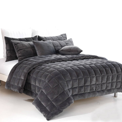 Darrahopens Home & Garden > Bedding Alastairs Augusta Faux Mink Quilt / Comforter Set Charcoal Double