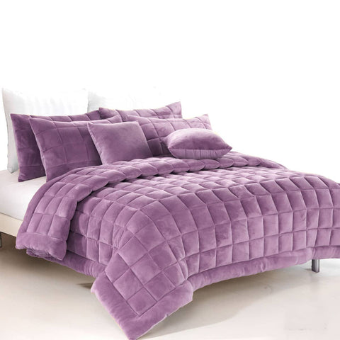 Darrahopens Home & Garden > Bedding Alastairs Augusta Faux Mink Quilt / Comforter Set Lilac Super King