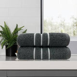 Darrahopens Home & Garden > Bedding amor classic dobby stripe super soft premium cotton bath towel 2 pcs charcoal