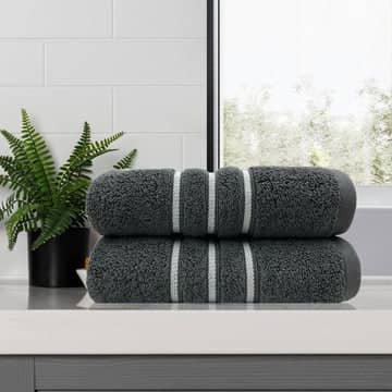Darrahopens Home & Garden > Bedding amor classic dobby stripe super soft premium cotton bath towel 2 pcs charcoal