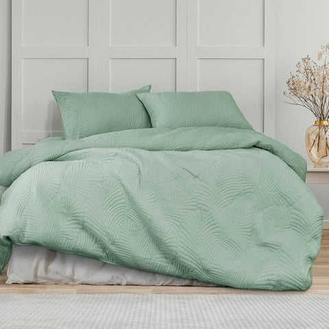 Darrahopens Home & Garden > Bedding Ardor Molly Palm Green Quilted Quilt Cover Set Queen