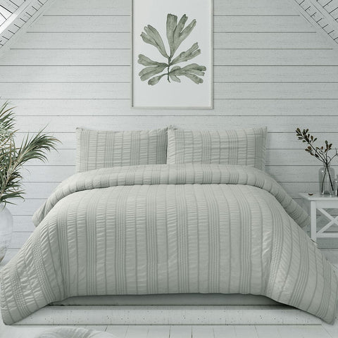 Darrahopens Home & Garden > Bedding Ardor Sommer Coastal Grey Seersucker Stripe Quilt Cover Set Queen