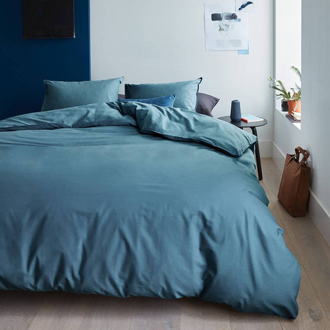 Darrahopens Home & Garden > Bedding Bedding House Organic Cotton Basic Blue Grey Quilt Cover Set Queen