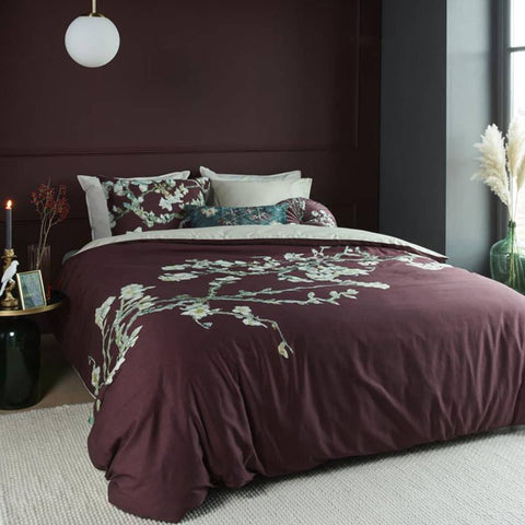 Darrahopens Home & Garden > Bedding Bedding House Van Gogh Blossom Dark Red Cotton Quilt Cover Set Queen