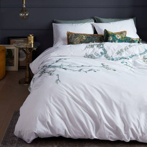 Darrahopens Home & Garden > Bedding Bedding House Van Gogh Embroidered Blossom White Cotton Sateen Quilt Cover Set Queen