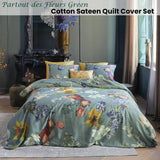 Darrahopens Home & Garden > Bedding Bedding House Van Gogh Partout des Fleurs Green Cotton Sateen Quilt Cover Set Queen