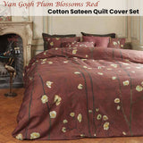 Darrahopens Home & Garden > Bedding Bedding House Van Gogh Plum Blossoms Red Cotton Sateen Quilt Cover Set King