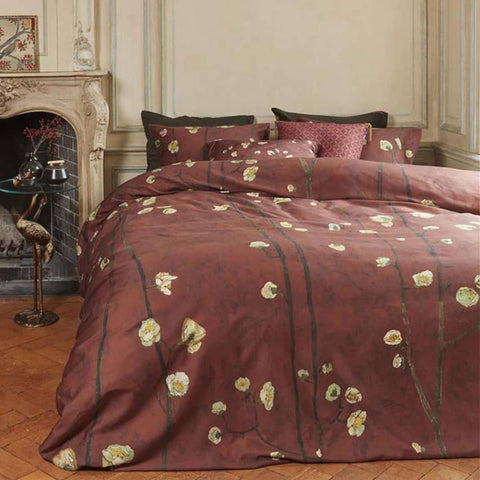 Darrahopens Home & Garden > Bedding Bedding House Van Gogh Plum Blossoms Red Cotton Sateen Quilt Cover Set King