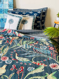 Darrahopens Home & Garden > Bedding Blue Peacock Kantha/ Bedspread/ Coverlet