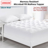 Darrahopens Home & Garden > Bedding Cloudland 1000GSM Memory Resistant Microball Fill Mattress Topper Queen