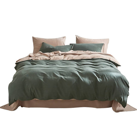 darrahopens Home & Garden > Bedding Cosy Club Quilt Cover Set Cotton Duvet King Green Beige