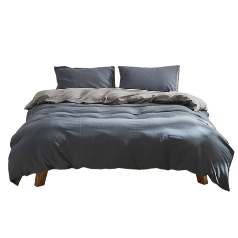 darrahopens Home & Garden > Bedding Cosy Club Quilt Cover Set Cotton Duvet Queen Blue Dark Grey