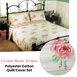Darrahopens Home & Garden > Bedding Cream Rosie Stripes Polyester Cotton Quilt Cover Set Queen