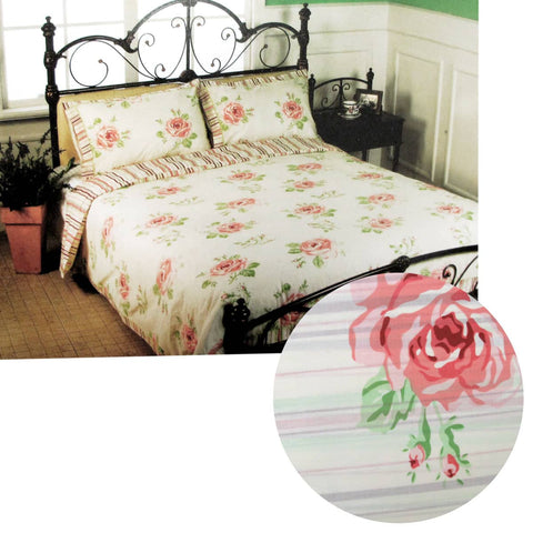 Darrahopens Home & Garden > Bedding Cream Rosie Stripes Polyester Cotton Quilt Cover Set Queen
