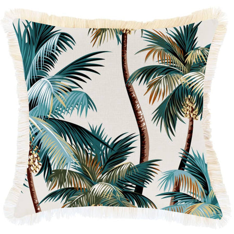 darrahopens Home & Garden > Bedding Cushion Cover-Coastal Fringe Natural-Palm Trees Natural-45cm x 45cm