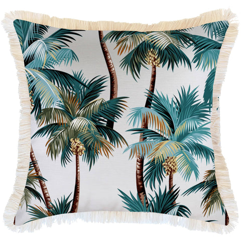 darrahopens Home & Garden > Bedding Cushion Cover-Coastal Fringe Natural-Palm Trees White-60cm x 60cm