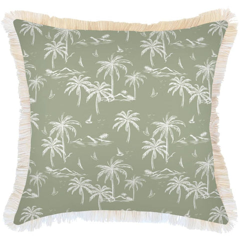 darrahopens Home & Garden > Bedding Cushion Cover-Coastal Fringe Natural-Postcards Sage-60cm x 60cm