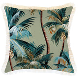 darrahopens Home & Garden > Bedding Cushion Cover-Coastal Fringe-Palm Trees Sage-45cm x 45cm
