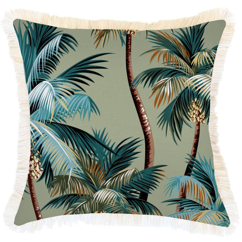 darrahopens Home & Garden > Bedding Cushion Cover-Coastal Fringe-Palm Trees Sage-45cm x 45cm