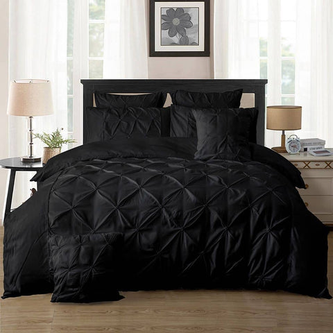 Darrahopens Home & Garden > Bedding Diamond Pintuck Queen Size Black Duvet Doona Quilt Cover Set