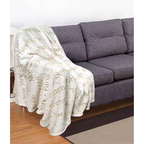 Darrahopens Home & Garden > Bedding Embossed Print Throw Ivory World Cities