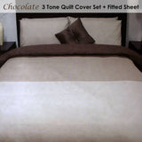 Darrahopens Home & Garden > Bedding Essentially Home Living Chocolate 3 Tone Quilt Cover Set + Fitted Sheet Queen